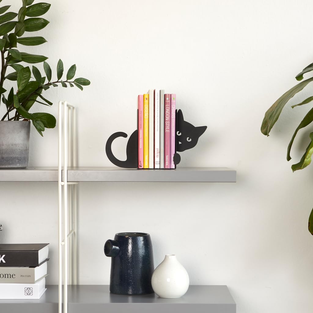 Amazon.com: Balvi Hidden Cat Bookend – Black Metal Book Holder for